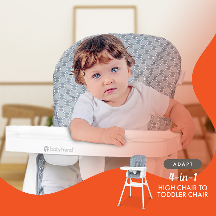 Baby Trend Adapt 4-in-1 Convertible High Chair Toddler Booster Seat, Retro Grey