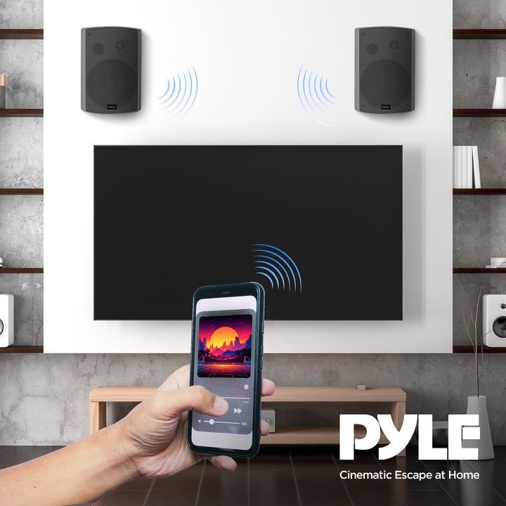 Pyle 6.5" Wireless Bluetooth Wall Mount Speaker System for Indoor Outdoor Use, Gray