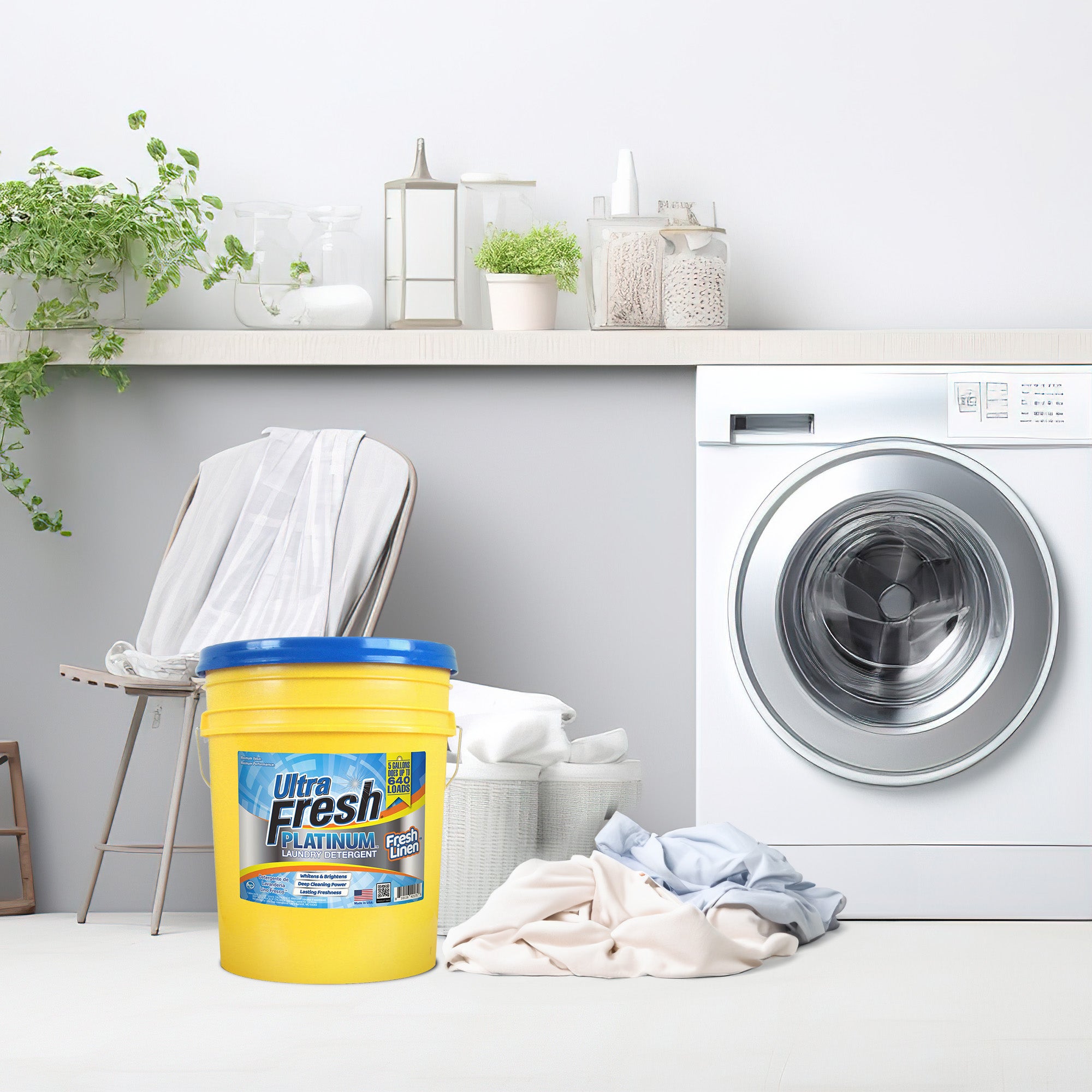 Ultra Fresh Platinum 5 Gal Laundry Detergent, Up to 640 Loads, Fresh Linen Scent