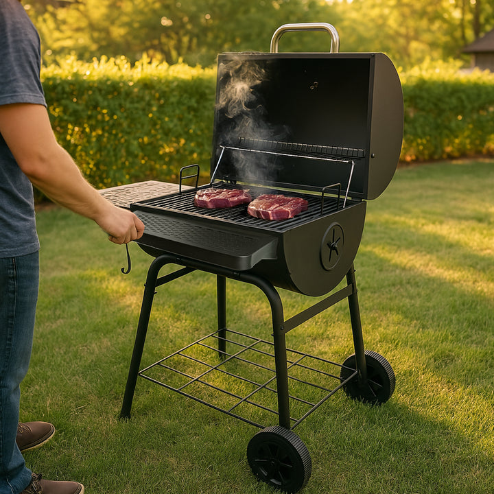 Grill Boss 23" Charcoal Barrel Grill, Adjustable Grate Large Cooking Area, Black