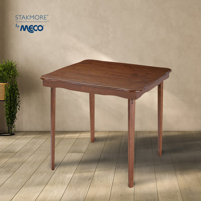 MECO Stakmore Scalloped Edge Compact Traditional Folding Card Table, Fruitwood