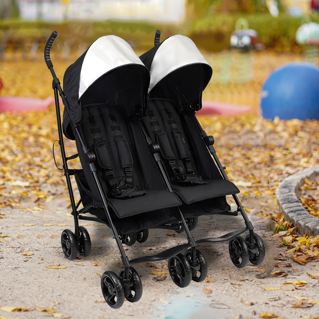 Summer Infant 3Dlite Side by Side Double Stroller for Infants & Toddlers, Black