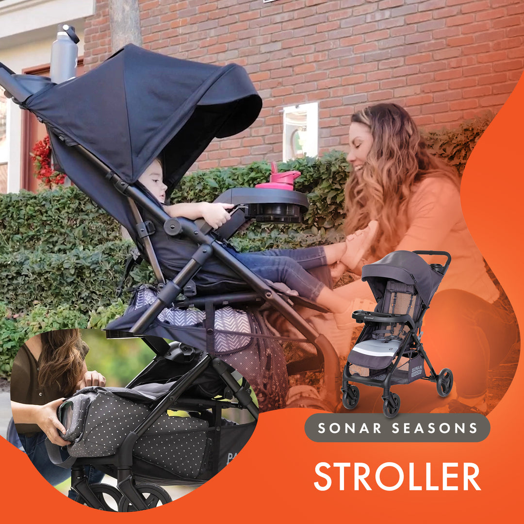 Baby Trend Sonar Seasons Single Stroller with Padded Seat & Canopy, Liberty Grey