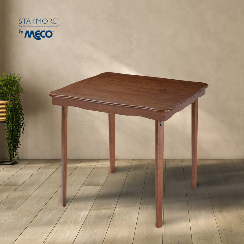 MECO Stakmore Scalloped Edge Compact Traditional Folding Card Table, Fruitwood