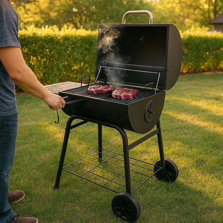 Grill Boss 30" Charcoal Barrel Grill, Adjustable Grate Large Cooking Area, Black