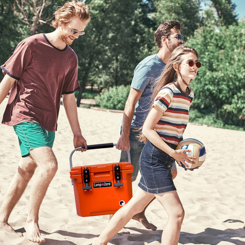 CAMP-ZERO 10 Liter 10.6 Quart Cooler w/2 Molded In Cup Holders, Orange(Open Box)