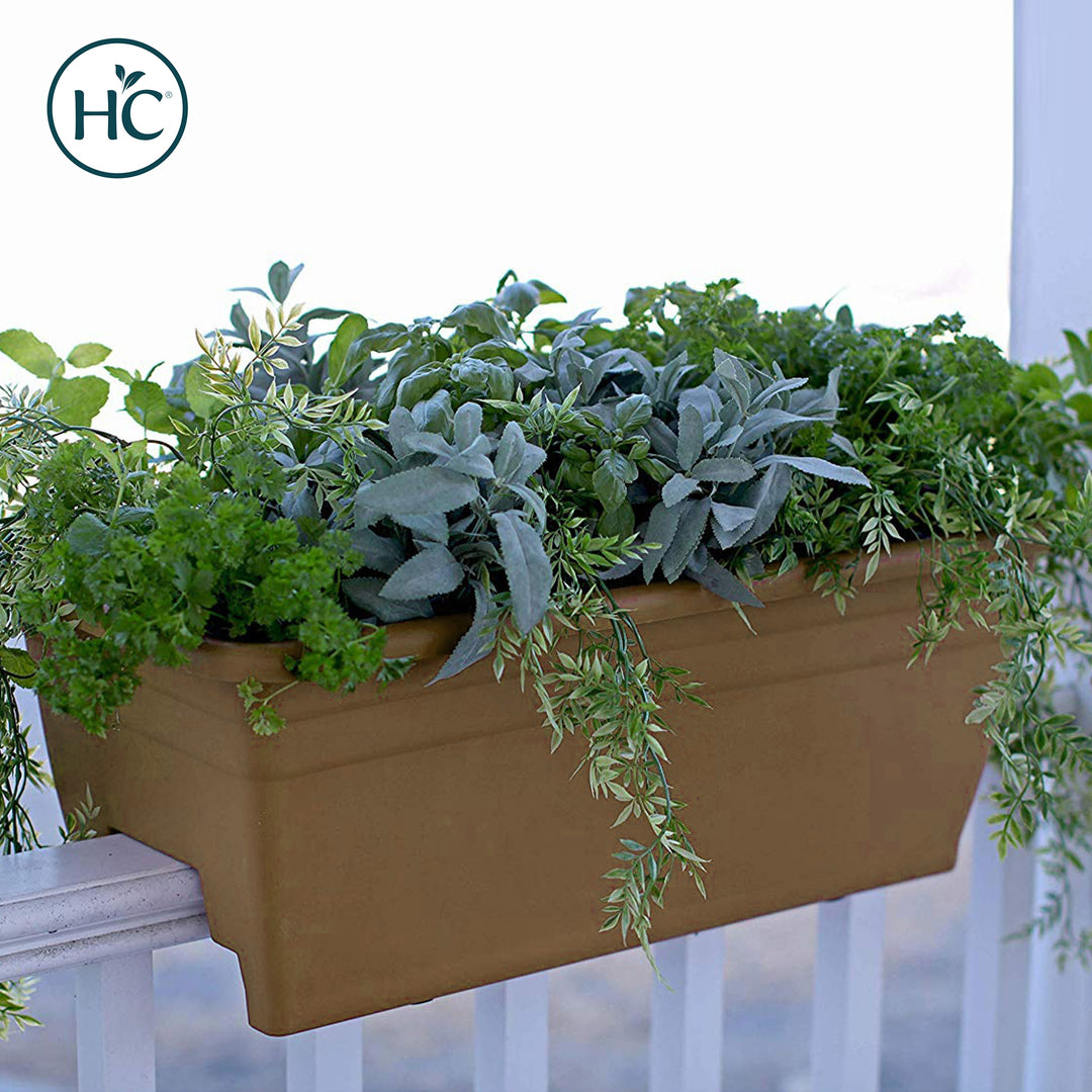 HC Companies 12-Inch Outdoor Plastic Deck Flower Planter Box, Chocolate (5 Pack)