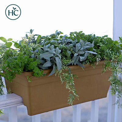 HC Companies 12-Inch Outdoor Plastic Deck Flower Planter Box, Chocolate (5 Pack)