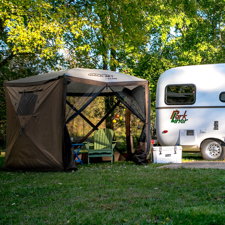 Clam Portable Outdoor Camping Canopy, Brown + Clam Quick Set Wind and Sun Panels - VMInnovations