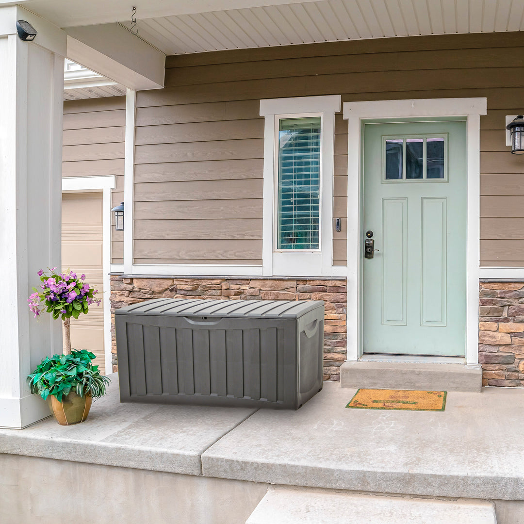 Ram Quality Products Plastic 90 Gal Outdoor Locking Storage Bin Deck Box, Gray - VMInnovations