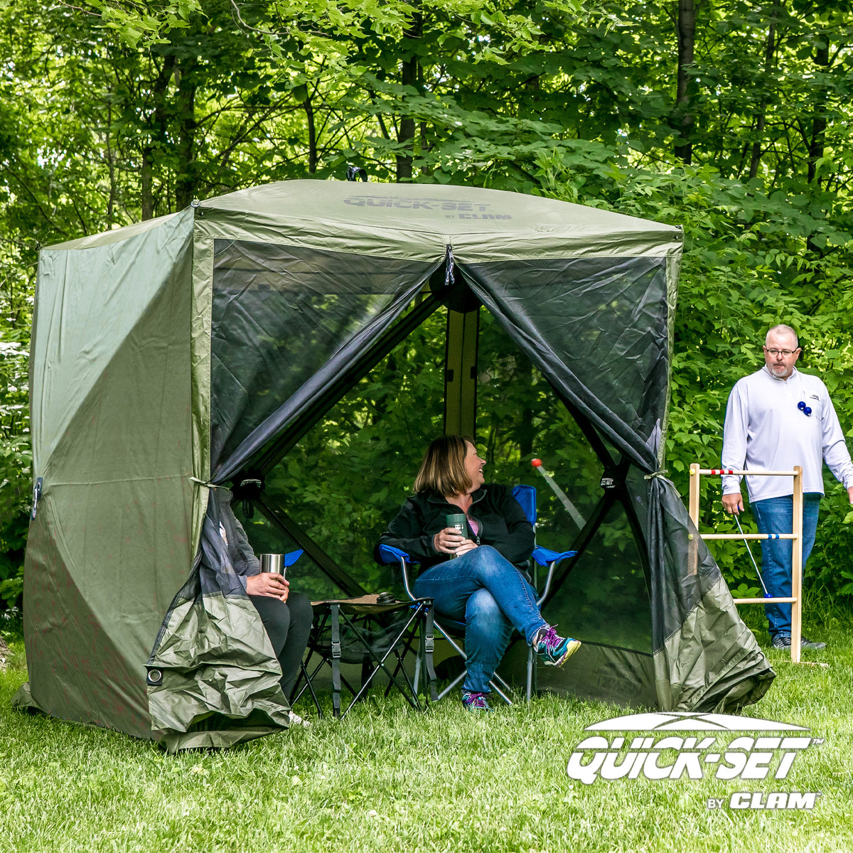 Clam Quick-Set Traveler Outdoor Screen Shelter w/Wind Panels (2 Pack), Green - VMInnovations
