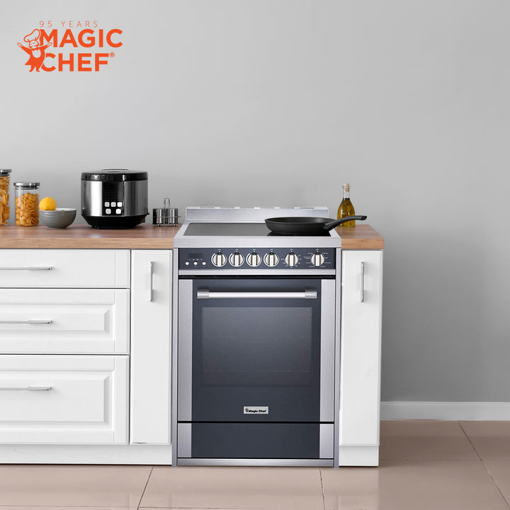 Magic Chef MCSRE24S Stainless Steel Electric Range with Convection and 4 Burners