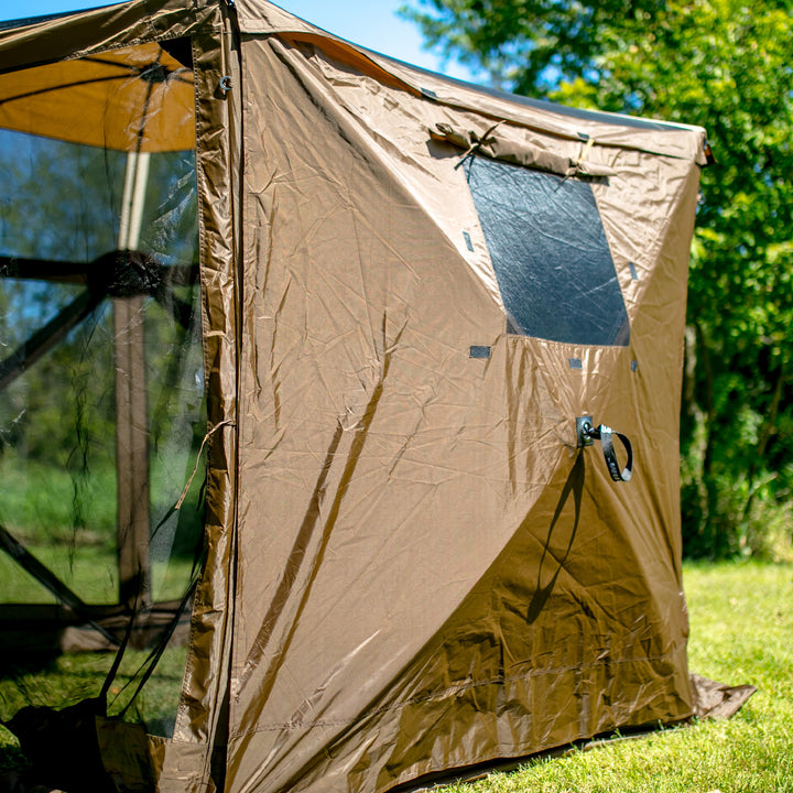 Clam Portable Outdoor Camping Canopy, Brown + Clam Quick Set Wind and Sun Panels