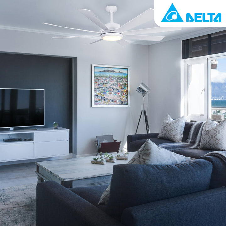 Delta Breez RioVista 72" 8 Blade Ceiling Fan with LED light and Remote, White - VMInnovations