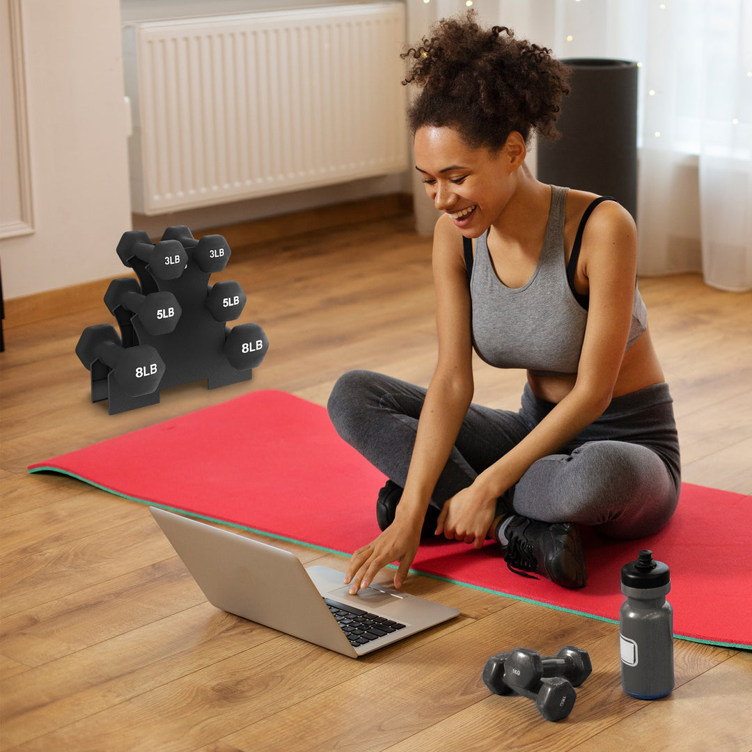 BalanceFrom Dumbbells, 3 Pair Hand Weights Set with Stand, 32 Lb, Black (Used)