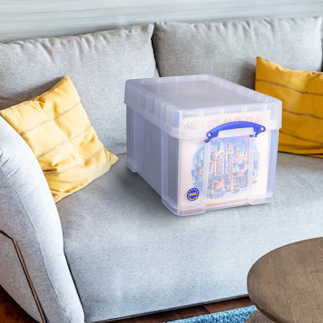 Really Useful Box 35 Liters Transparent Storage Container with Snap Lid, 3 Pack