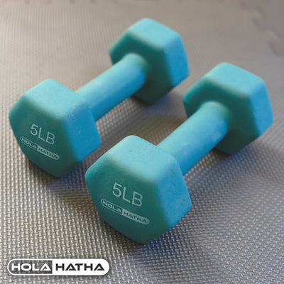 HolaHatha Dumbbell Weight Set w/ 3, 5 & 8 LB Hand Weights & Storage Rack (Used) - VMInnovations