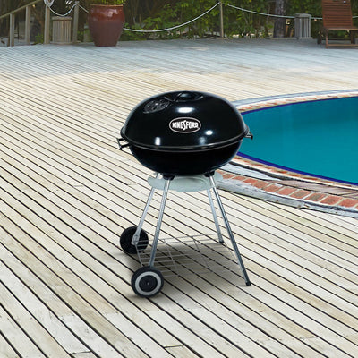 Mr Bar-B-Q Charcoal Kettle Grill 17 Inch Round Porcelain Coated Fire Bowl, Black - VMInnovations