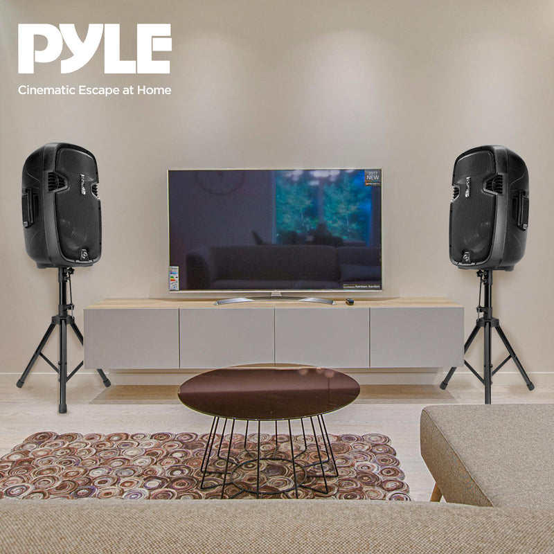 Pyle Active Passive Bluetooth PA Dual Loudspeaker Sound System Kit & Microphones