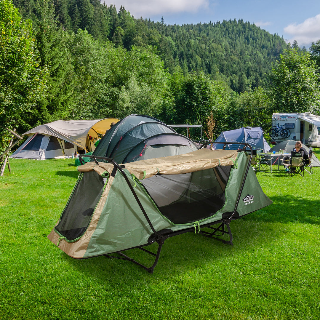 Kamp-Rite Original Quick Setup 1 Person Cot, Lounge Chair, and Tent, Green & Tan - VMInnovations