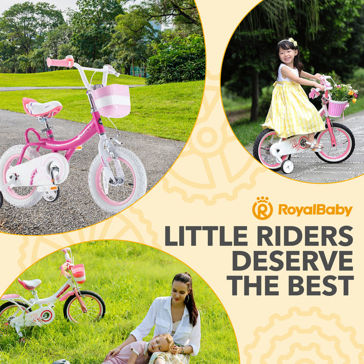 RoyalBaby Princess Girl Bike 16" w/Training Wheels & Kickstand, Bunny/Fuchsia