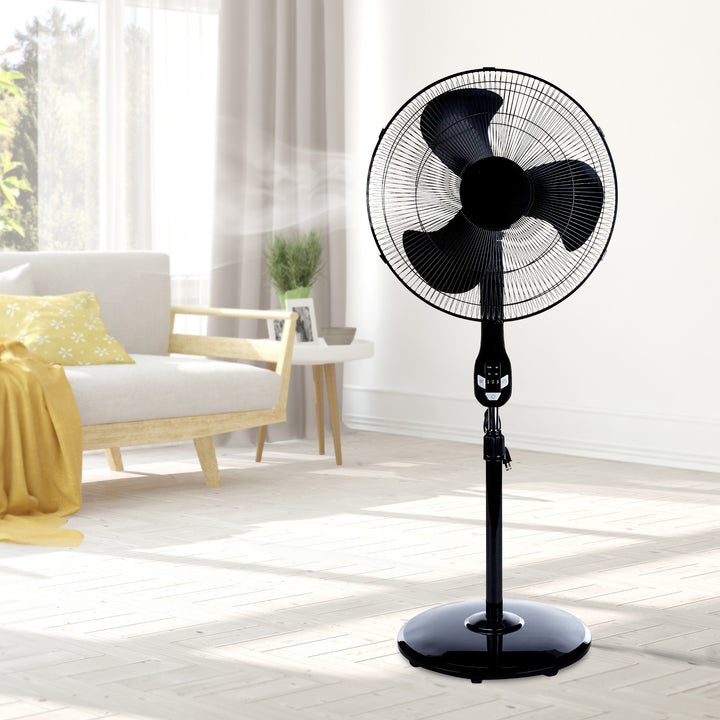 Utilitech 18 Inch 3 Speed Indoor Stand Fan with Timer and Remote Control, Black - VMInnovations