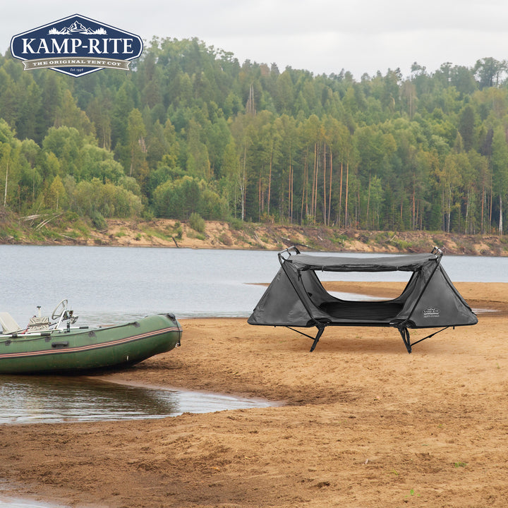 Kamp-Rite Original Quick Setup 1 Person Elevated Cot, Lounge Chair, & Tent, Gray - VMInnovations