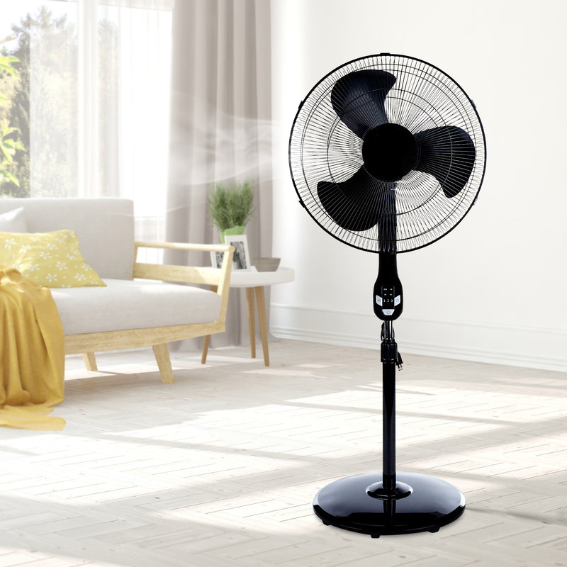 Utilitech 18 Inch 3 Speed Indoor Stand Fan with Timer and Remote Control, Black