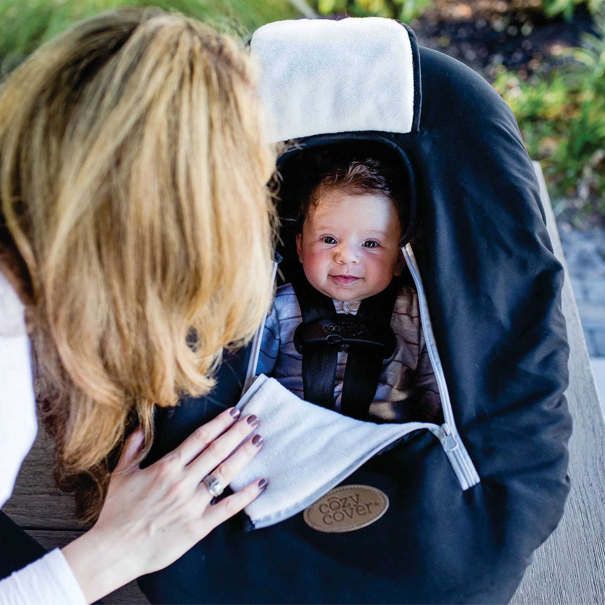 CozyBaby Infant Car Seat Cover w/ Dual Zippers, Elastic Edge, Black (Used) - VMInnovations