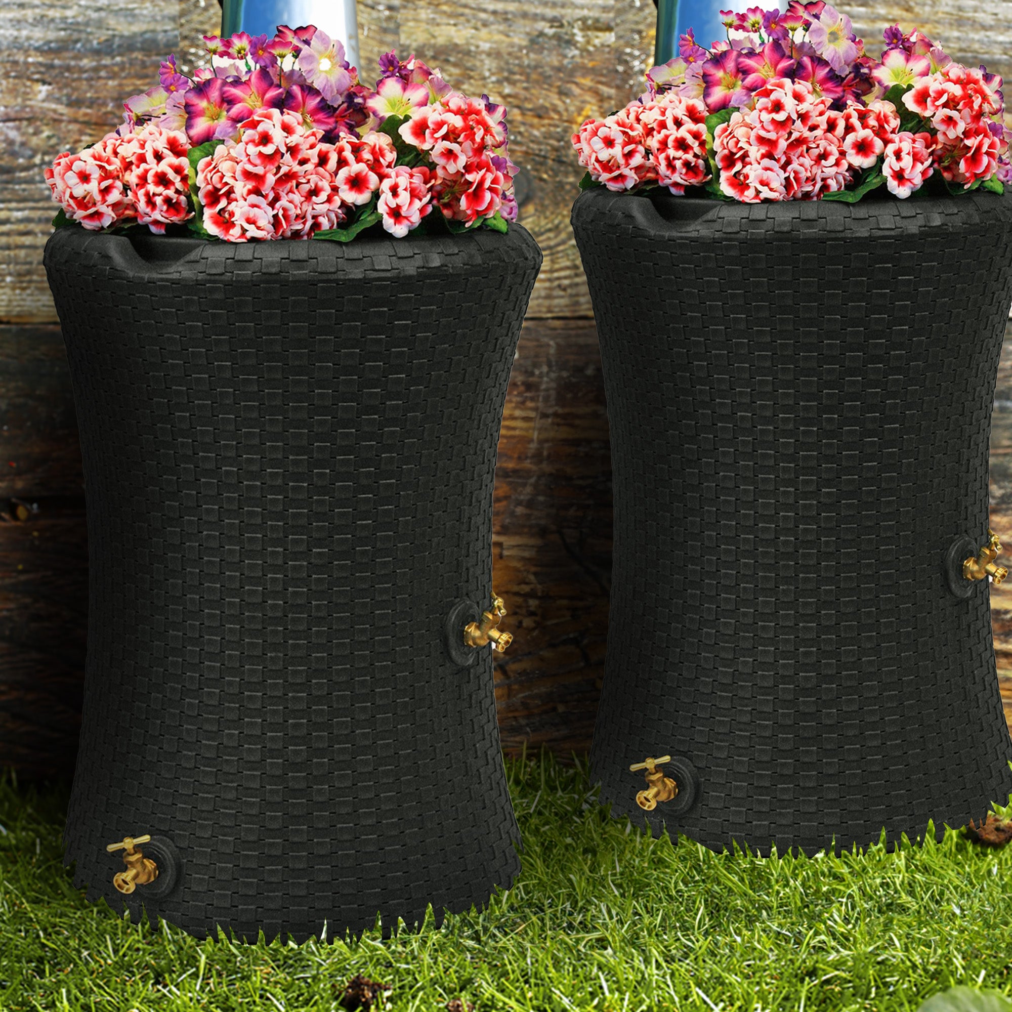 Good Ideas Impressions 50 Gal Nantucket Rain Barrel Planter, Black (2 Pack) - VMInnovations