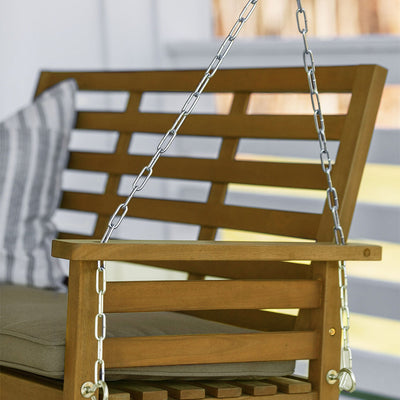 Jack Post Corp 4 Foot Cushioned Indonesian Hardwood Swing with Chains, Brown - VMInnovations