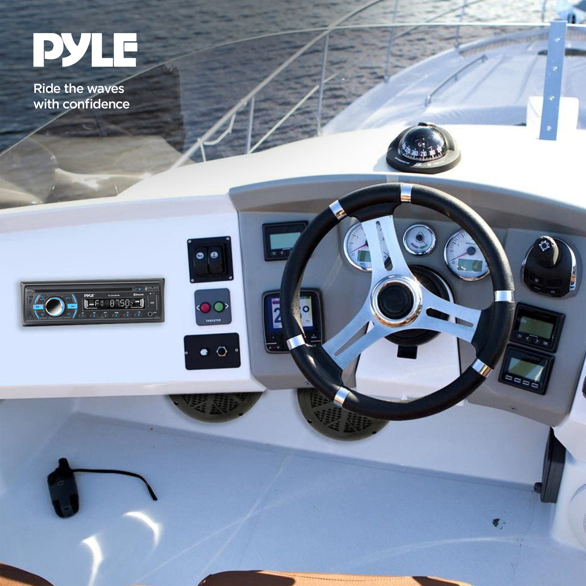 Pyle Single DIN Marine Bluetooth Stereo Receiver & CD Player with Remote, Black - VMInnovations