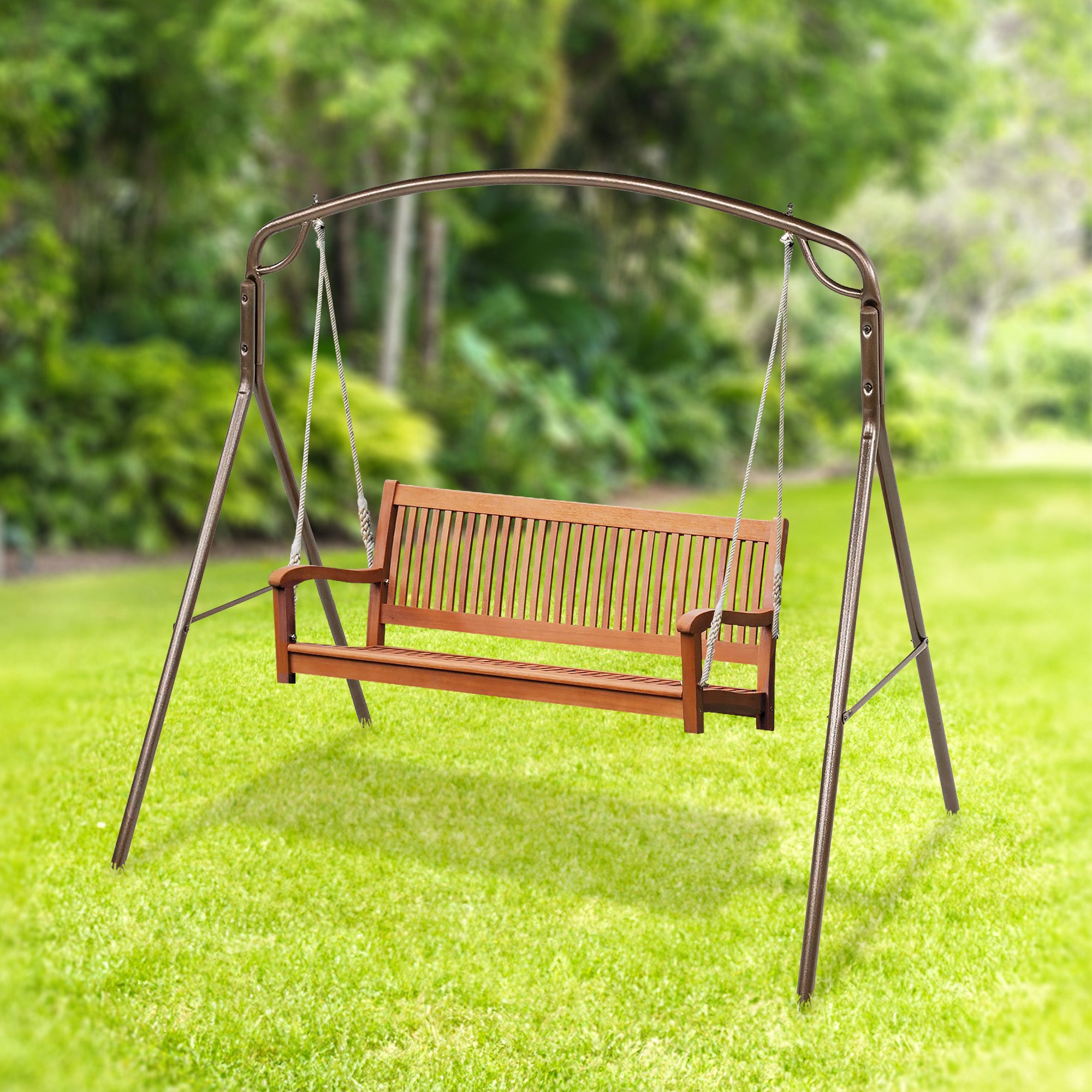 Woodlawn Patio Swing Frame with Steel Tubing and Powder Coated Finish, Bronze - VMInnovations