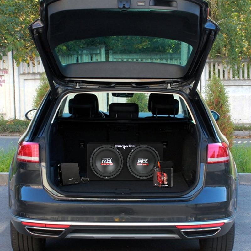 MTX TNE212D 12" 1200W Dual Loaded Car Subwoofer Box & SSL 1500W Amplifier w/ Kit