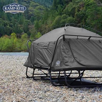 Kamp-Rite Double Quick Setup 2 Person Elevated Cot, Lounge Chair, & Tent, Gray