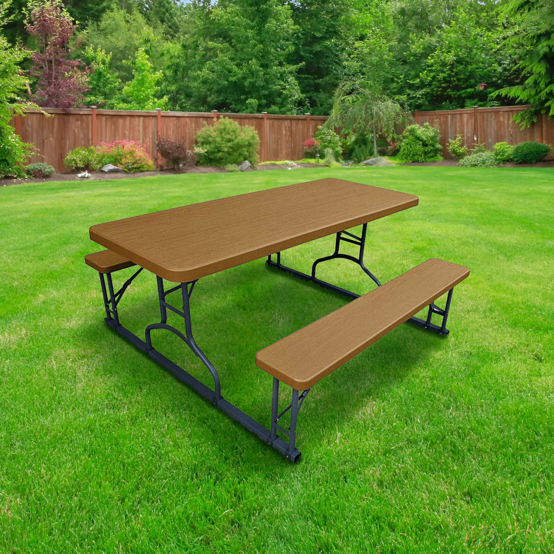 Plastic Development Group 6 Foot Picnic Table for Indoor and Outdoor Use, Brown - VMInnovations