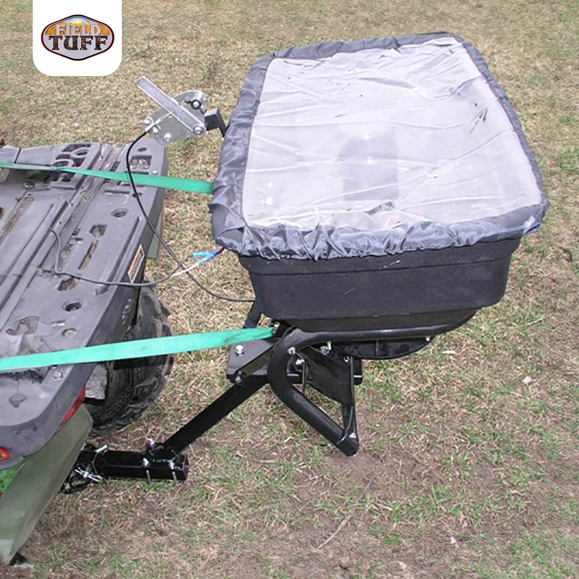 Field Tuff 12V ATV Hitch Mount Receiver 125 lb Grass, Seed, Fertilizer Spreader - VMInnovations