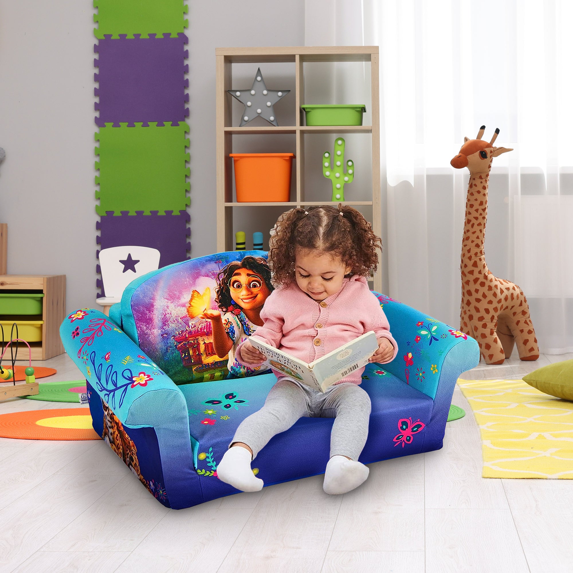Marshmallow Furniture Kids 2-in-1 Flip Open Foam Compressed Sofa, Encanto (Used) - VMInnovations