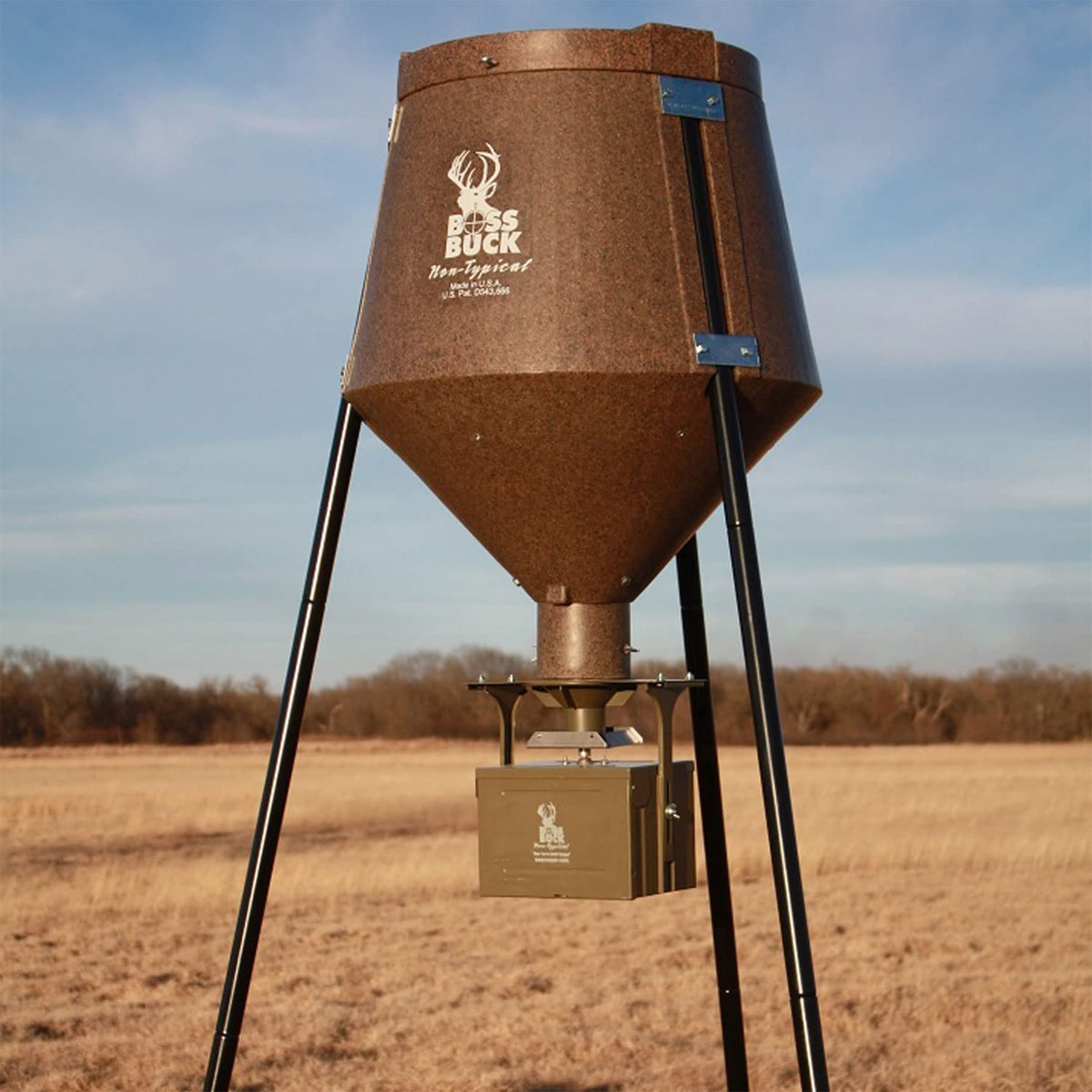 Boss Buck Texas 2 Step 200 Pound Drum Gravity Spin Tripod Combo Wildlife Feeder - VMInnovations