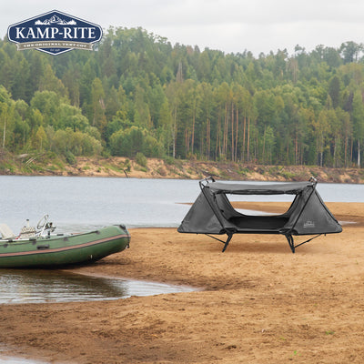 Kamp-Rite Original Quick Setup 1 Person Elevated Cot, Lounge Chair, & Tent, Gray