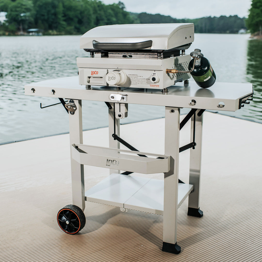 Loco Cookers Steel Tabletop Foldable Cart w/Condiment Holder, Chalk (Open Box)