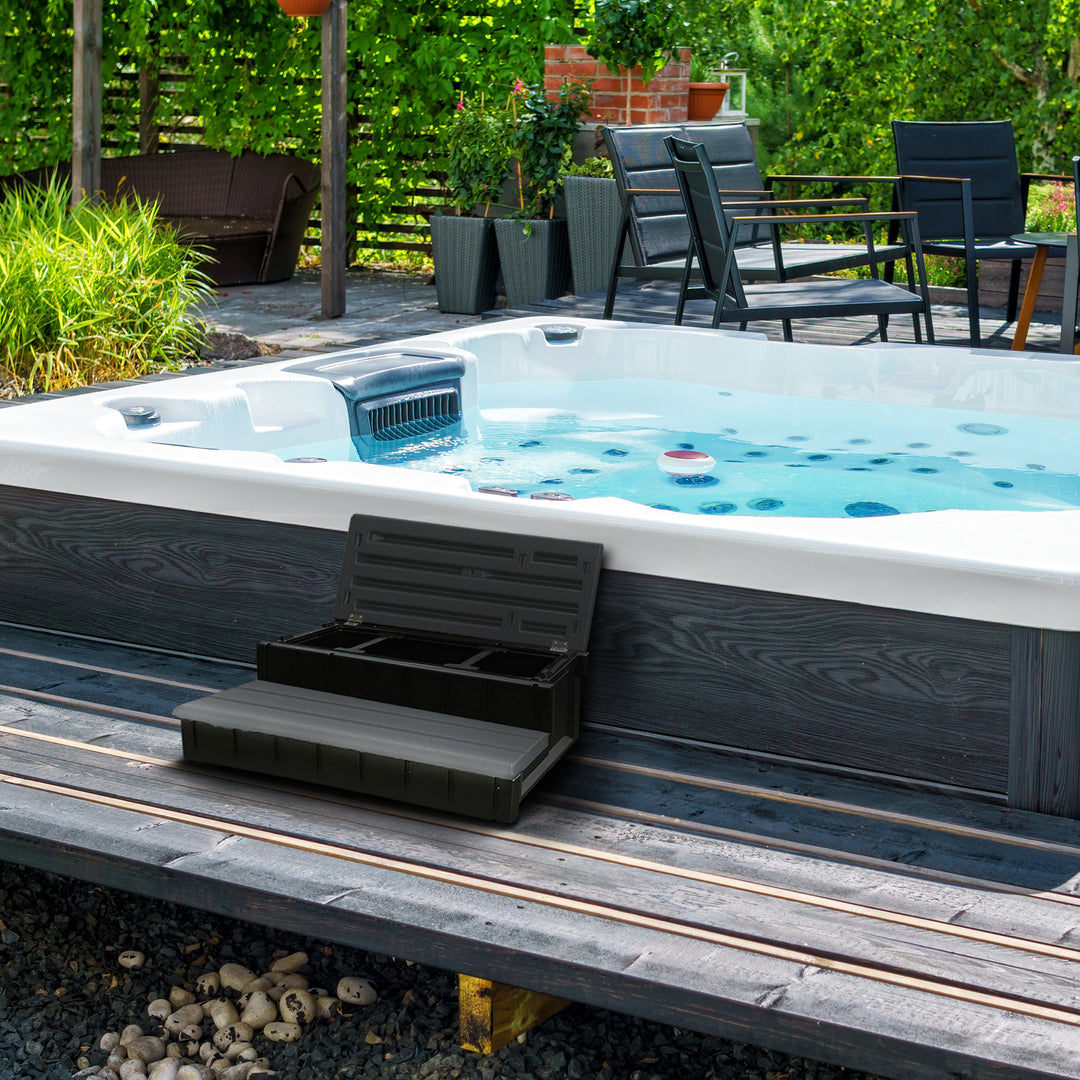 Confer Plastics Leisure Accents Outdoor Spa Hot Tub Storage Steps, Deep Gray - VMInnovations