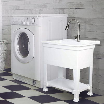 UTILITYSINKS Plastic 30” Freestanding Tub Sink with Pull Faucet,White(For Parts) - VMInnovations