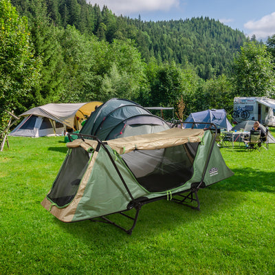 Kamp-Rite Original Quick Setup 1 Person Cot, Lounge Chair, and Tent, Green & Tan