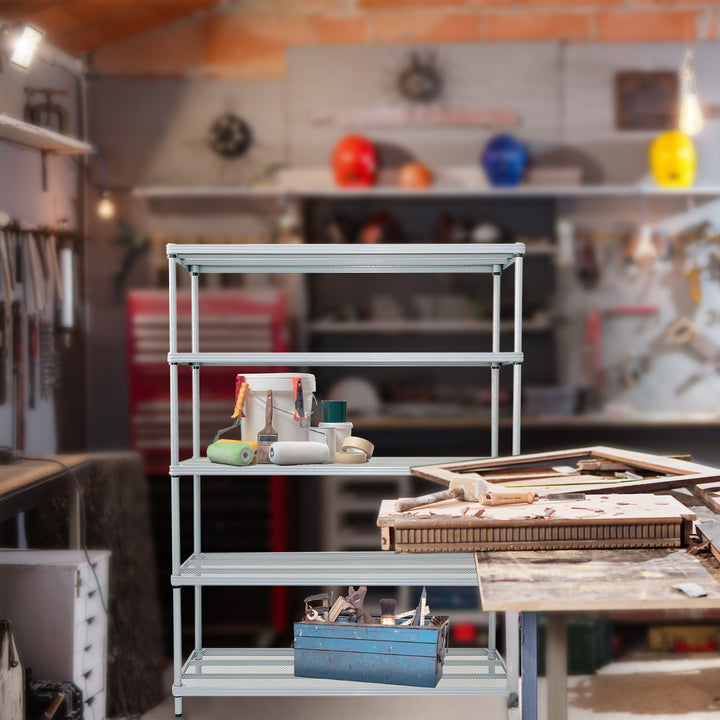 Design Ideas MeshWorks 5 Tier Full-Size Metal Storage Shelving Unit Rack, Silver - VMInnovations