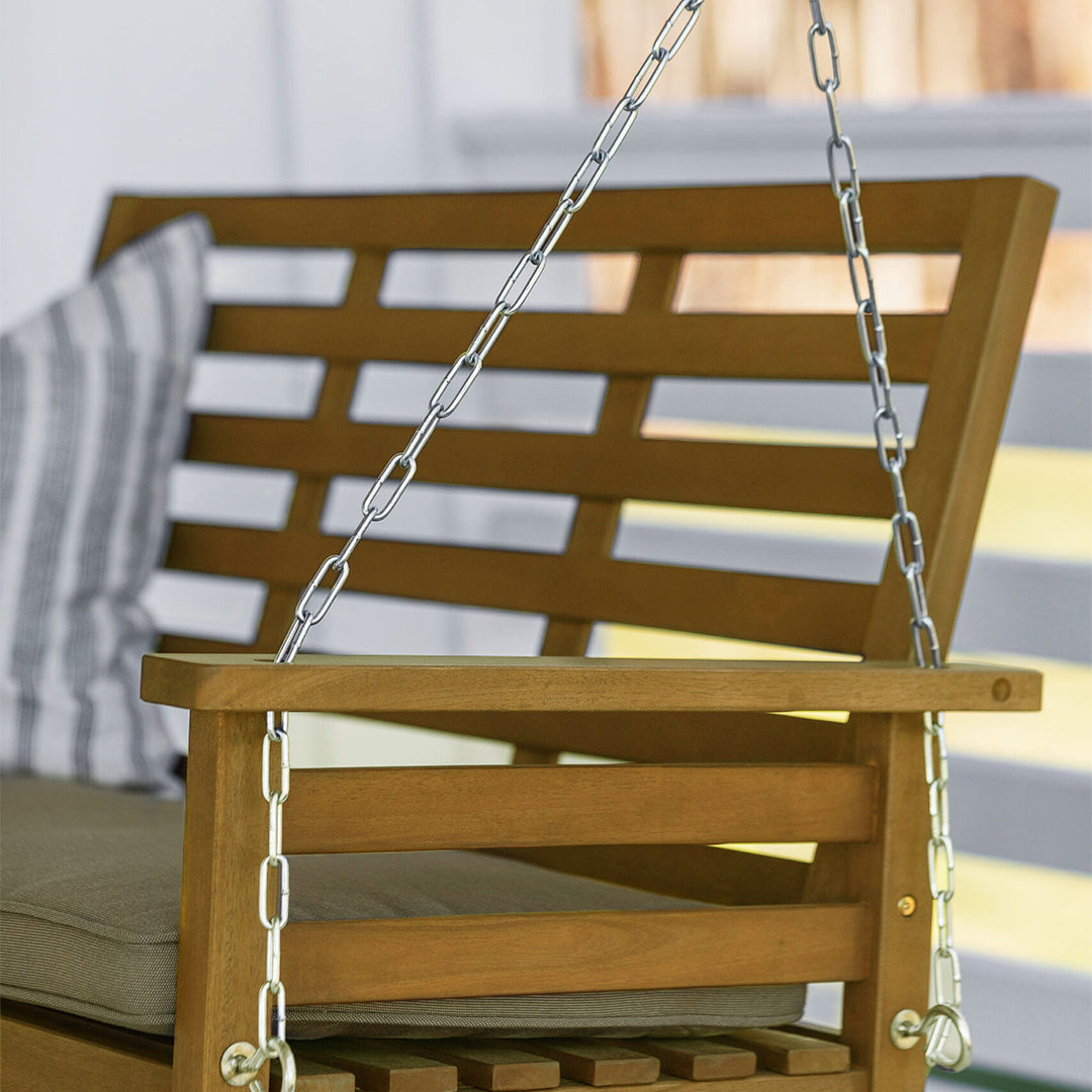 Jack Post Corp 4ft Cushioned Hardwood Swing with Chains, Brown (Open Box) - VMInnovations