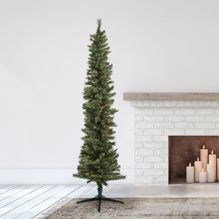 Home Heritage 9 Foot Pre-Lit Stanley Pencil Christmas Tree w/ Stand (Open Box) - VMInnovations