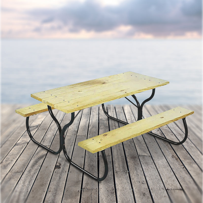 Jack Post Fiesta Charm Outdoor DIY Steel Frame for Wooden Picnic Table, Black