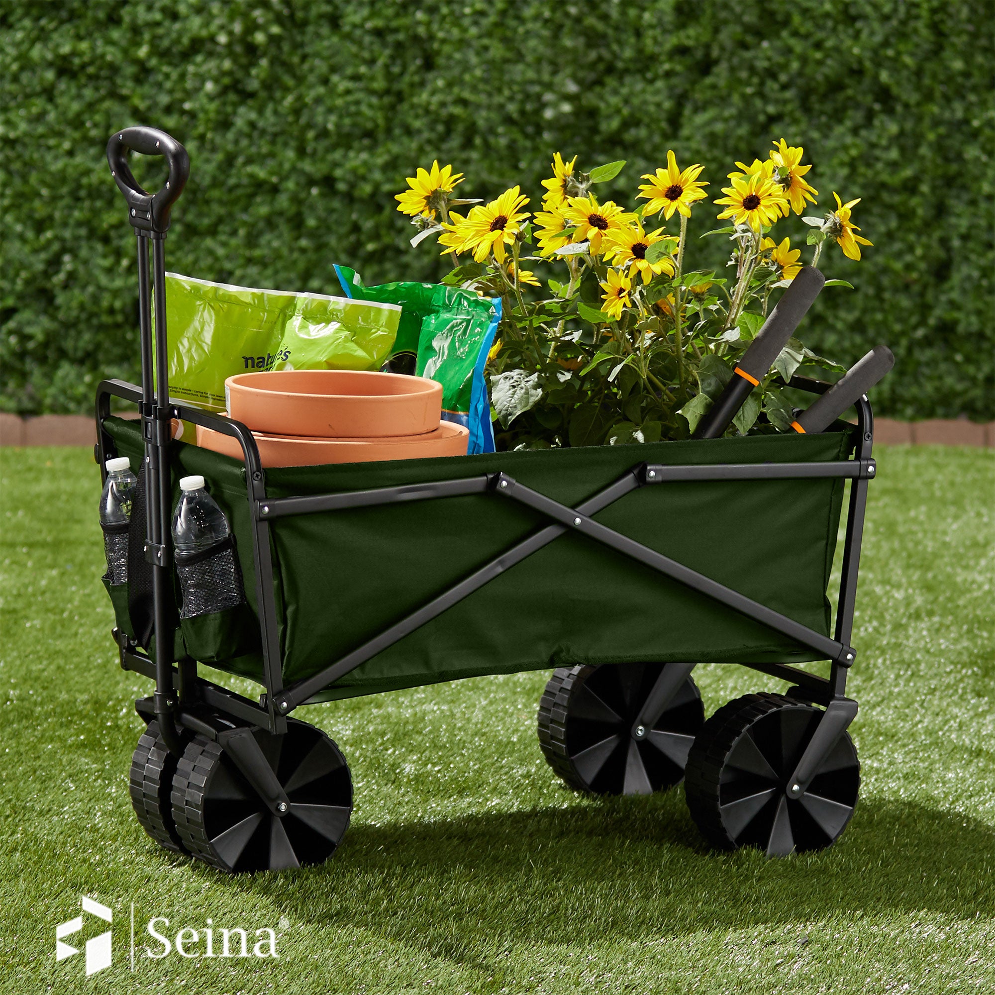 Seina Collapsible Steel Frame Folding Utility Garden Cart, Green (Damaged)