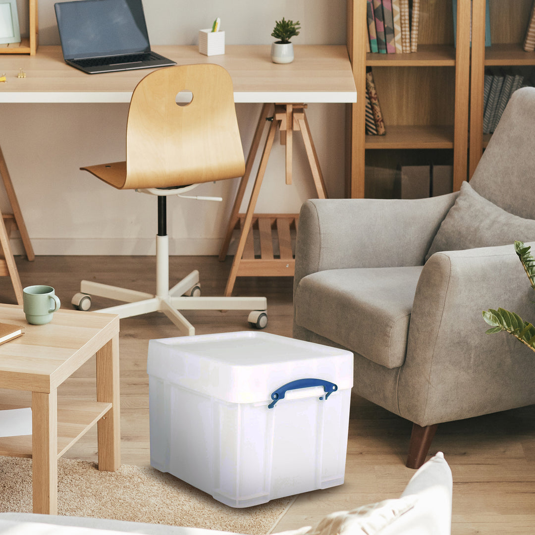 Really Useful Box 35 Liter Extra Strong Plastic Storage Box with XL Lid, White - VMInnovations